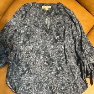 Michael Kors Dark and Light Blue Relaxed V-Neck Blouse